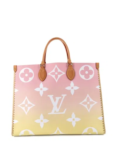 Pre-owned Louis Vuitton Onthego Limited Edition Cities By The Pool Monogram Giant With Raffia Gm Tote Bag In Multi