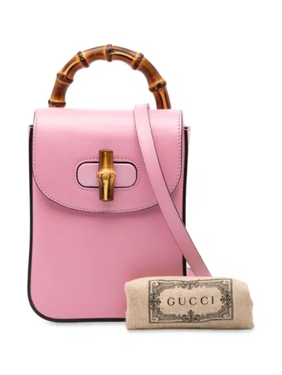 Pre-owned Gucci 2000-2015 Mini Calfskin Bamboo Top Handle Bag Satchel In Pink