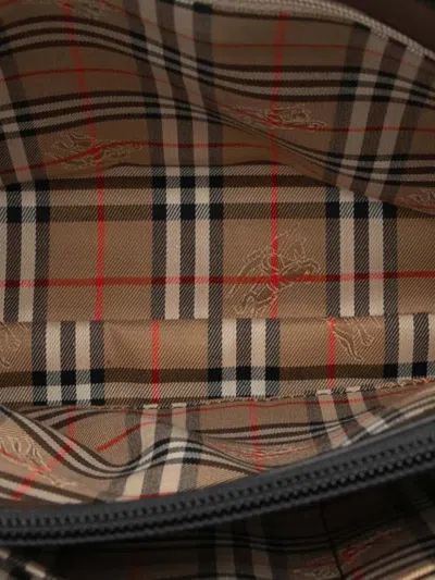 Pre-owned Burberry 2000-2017 House Check Trimmed Leather Handbag In Black