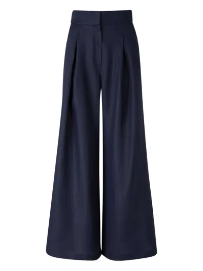 Andres Otalora Pleated Flared Trousers In Blue