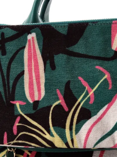 Pre-owned Chanel Deauville Nm Printed Velvet With Wooden Pearls Small Tote Bag In Green