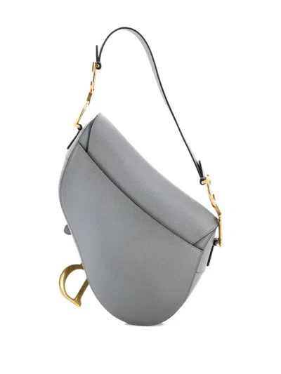 Pre-owned Dior Saddle Handbag Leather Medium Shoulder Bag In Gray