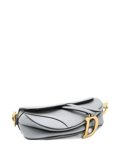 Pre-owned Dior Saddle Handbag Leather Medium Shoulder Bag In Gray