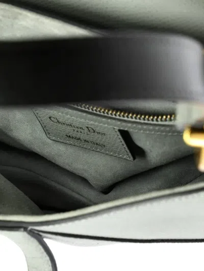 Pre-owned Dior Saddle Handbag Leather Medium Shoulder Bag In Gray