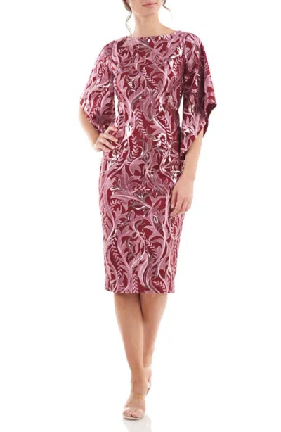 Js Collections Ruby Metallic Floral Cocktail Dress In Burgundy