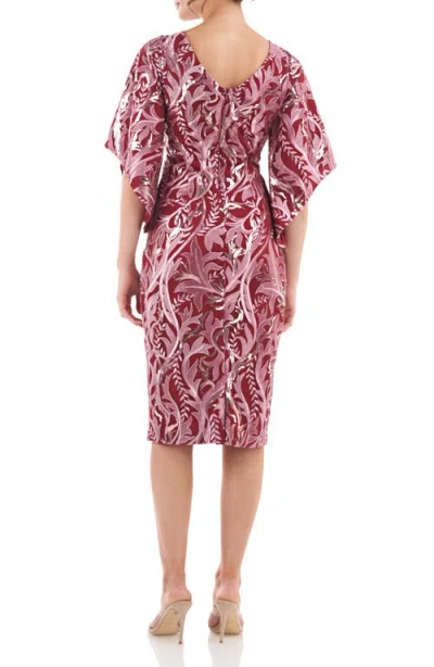 Js Collections Ruby Metallic Floral Cocktail Dress In Burgundy