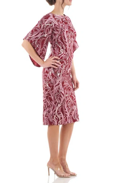 Js Collections Ruby Metallic Floral Cocktail Dress In Burgundy