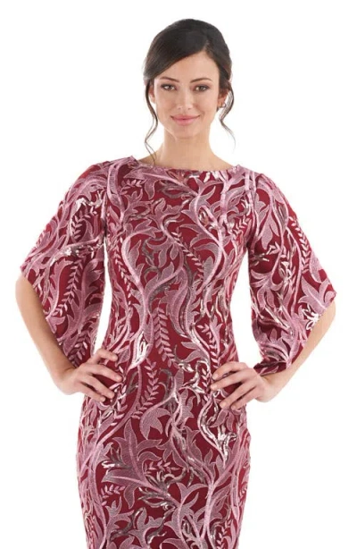 Js Collections Ruby Metallic Floral Cocktail Dress In Burgundy