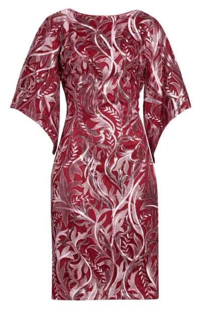 Js Collections Ruby Metallic Floral Cocktail Dress In Burgundy