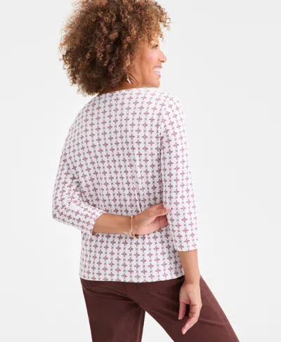 Style & Co Women's Printed 3/4-sleeve Henley Top, Macy's Exclusive In White