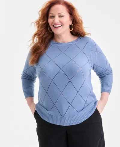 Style & Co Plus Size Pointelle Boat-neck Sweater, Macy's Exclusive In Blue