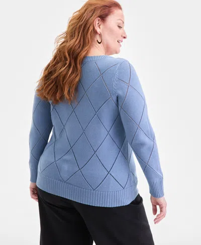Style & Co Plus Size Pointelle Boat-neck Sweater, Macy's Exclusive In Blue