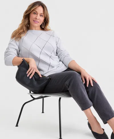 Style & Co Plus Size Pointelle Boat-neck Sweater, Macy's Exclusive In Gray