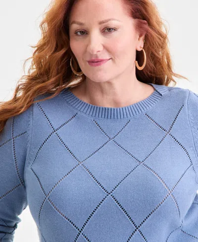 Style & Co Plus Size Pointelle Boat-neck Sweater, Macy's Exclusive In Blue