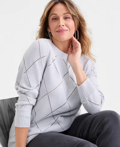 Style & Co Plus Size Pointelle Boat-neck Sweater, Macy's Exclusive In Gray