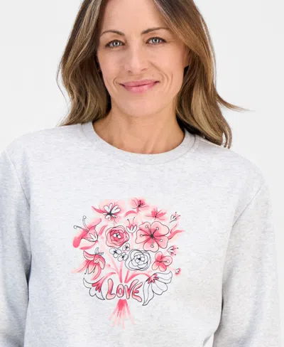 Style & Co Petite Love Flowers Graphic Fleece Sweatshirt, Macy's Exclusive In Gray