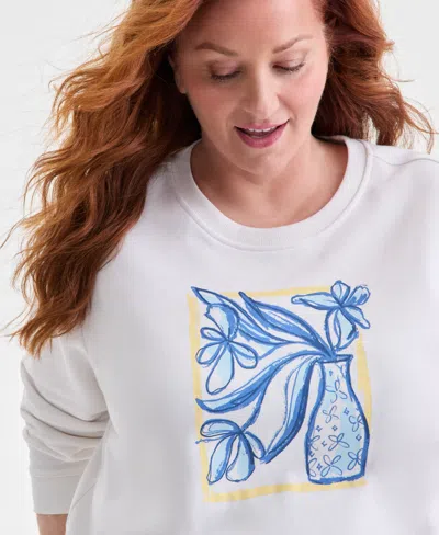 Style & Co Plus Size Graphic Fleece Sweatshirt, Macy's Exclusive In White
