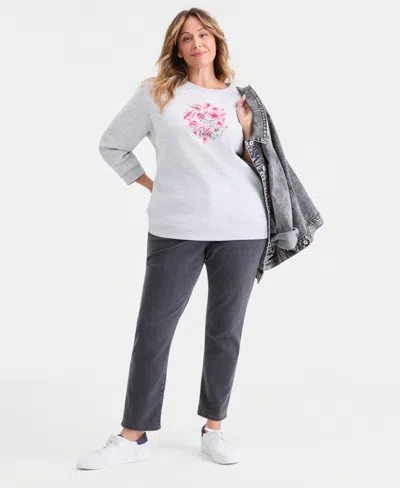 Style & Co Plus Size Graphic Fleece Sweatshirt, Macy's Exclusive In White