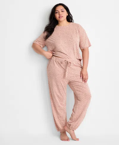State Of Day Women's 2-piece Short-sleeve T-shirt And Joggers Pajama Set, Macy's Exclusive In Pink