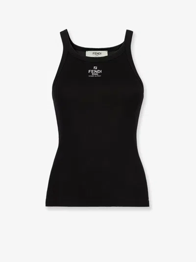 Fendi Ribbed Cotton Tank Top In Black