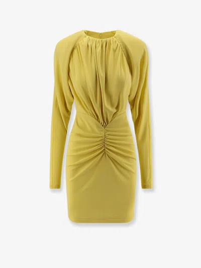 Stella Mccartney Pleated Jersey Long-sleeved Midi Dress In Yellow