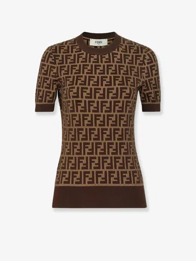 Fendi Women Ff Cotton Sweater In Brown