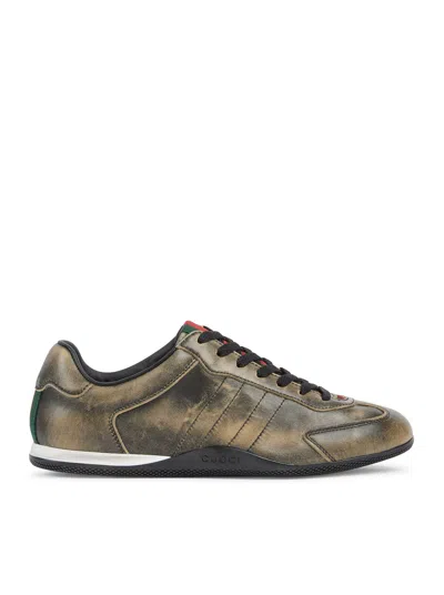 Gucci Leather Shift Sneakers Low Top Rubber Sole In Green