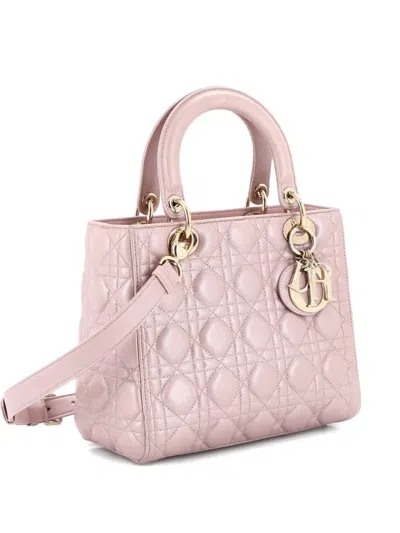 Pre-owned Dior Lady  Bag Cannage Quilt Metallic Leather Medium Satchel In Pink