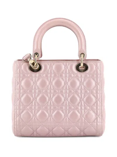 Pre-owned Dior Lady  Bag Cannage Quilt Metallic Leather Medium Satchel In Pink