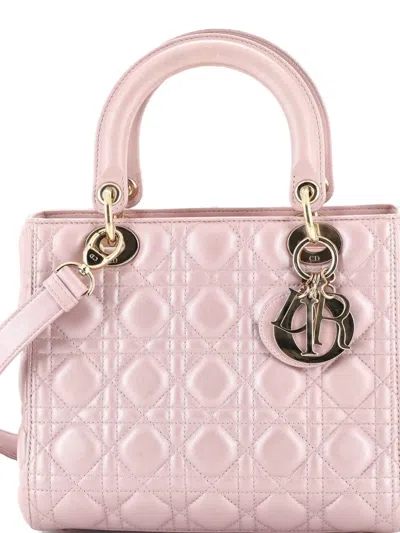 Pre-owned Dior Lady  Bag Cannage Quilt Metallic Leather Medium Satchel In Pink