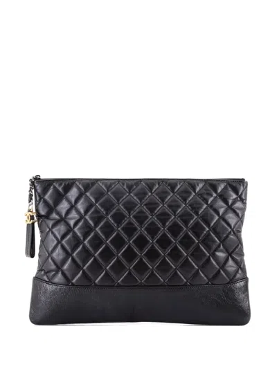 Pre-owned Chanel Gabrielle O Case Quilted Aged Calfskin Large Clutch Bag In Black