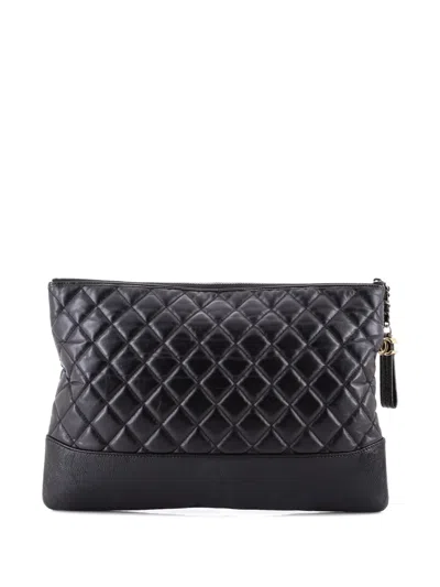 Pre-owned Chanel Gabrielle O Case Quilted Aged Calfskin Large Clutch Bag In Black