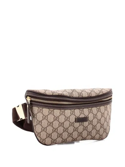 Pre-owned Gucci Gg Coated Canvas With Leather Small Belt Bag In Brown