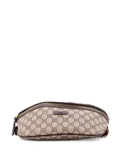 Pre-owned Gucci Gg Coated Canvas With Leather Small Belt Bag In Brown