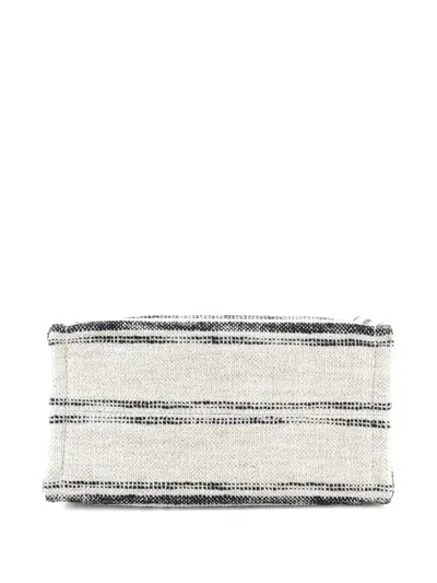Pre-owned Celine Cabas Thais Tote Striped Jacquard Textile Small Satchel In Neutral