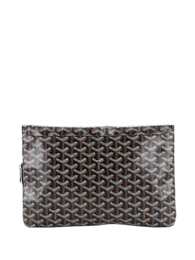 Pre-owned Goyard Saint Marie Coated Canvas Clutch Bag In Blue