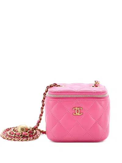 Pre-owned Chanel Pearl Crush Vanity Case With Chain Quilted Lambskin Mini Clutch Bag In Pink
