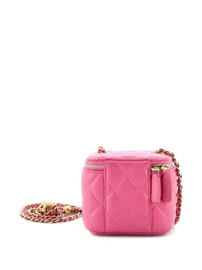Pre-owned Chanel Pearl Crush Vanity Case With Chain Quilted Lambskin Mini Clutch Bag In Pink