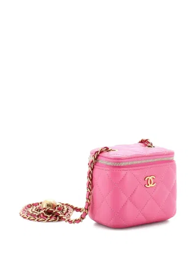 Pre-owned Chanel Pearl Crush Vanity Case With Chain Quilted Lambskin Mini Clutch Bag In Pink