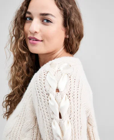 And Now This Trendy Plus Size Satin-laces Cable-knit Sweater, Macy's Exclusive In White