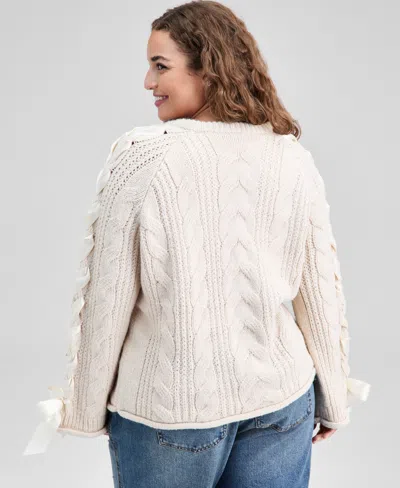 And Now This Trendy Plus Size Satin-laces Cable-knit Sweater, Macy's Exclusive In White