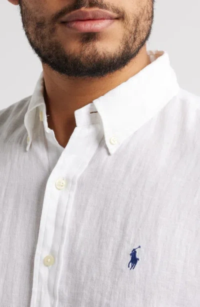 Polo Ralph Lauren Piece Dye Linen Short Sleeve Button-down Shirt In White