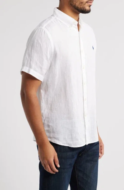 Polo Ralph Lauren Piece Dye Linen Short Sleeve Button-down Shirt In White