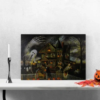 Northlight Led Lighted Haunted House Halloween Canvas Wall Art In Black