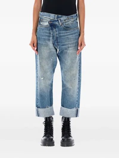 R13 Crossover Cuffed Jeans In Blue