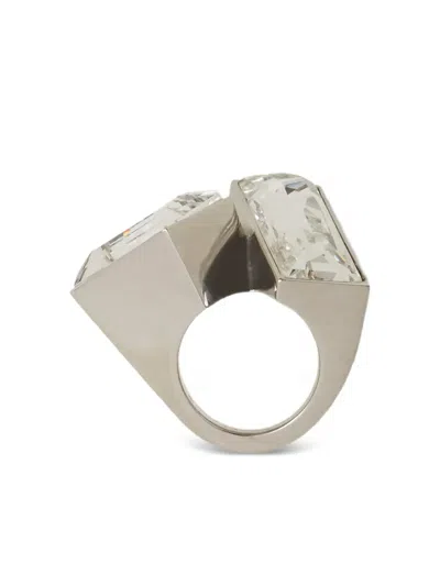 Lanvin Double-stone Brass Ring In Metallic