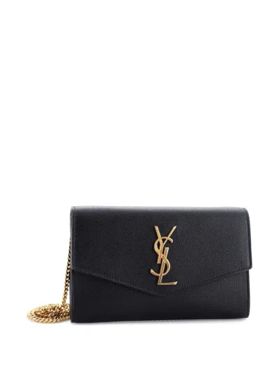 Pre-owned Saint Laurent Uptown Chain Wallet Leather Crossbody Bag In Black