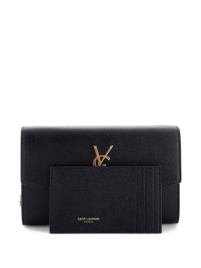 Pre-owned Saint Laurent Uptown Chain Wallet Leather Crossbody Bag In Black