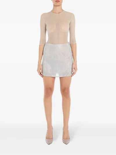 Celia Kritharioti Crystal-embellished Straight Skirt In Gray