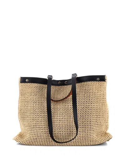 Pre-owned Fendi Peekaboo X- Raffia Medium Tote Bag In Neutral